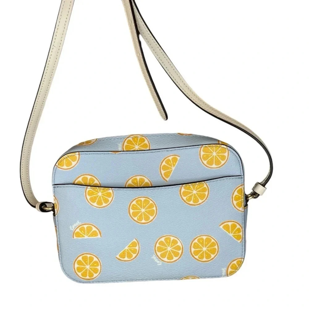 Coach Blue & Yellow Orange Print Crossbody Camera Bag NWOT - Picture 3 of 12